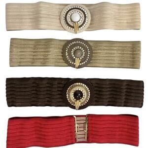 VTG Charmant USA Belts: 4 Stretch Elastic & 3 Rhinestone Buckles 80s Deco Glam